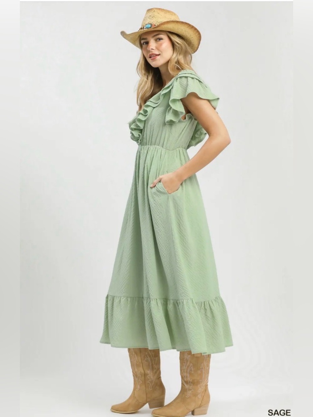 🌿 Umgee Textured Ruffle Midi Dress 🌿🛍️ - Picture 4 of 5